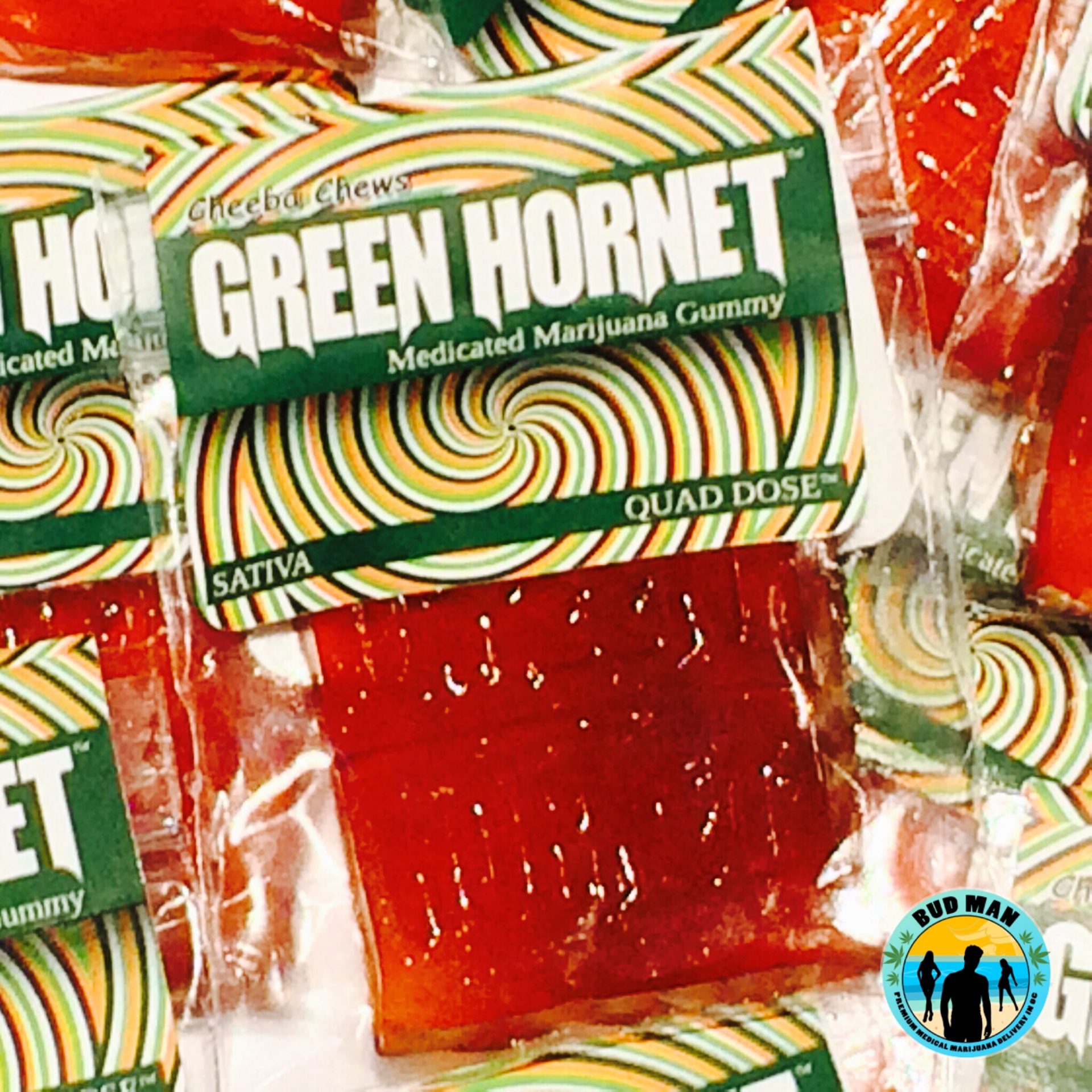 Fruit Punch 70mg THC Green Gummy Cheeba Chews (indica) Bud Man OC
